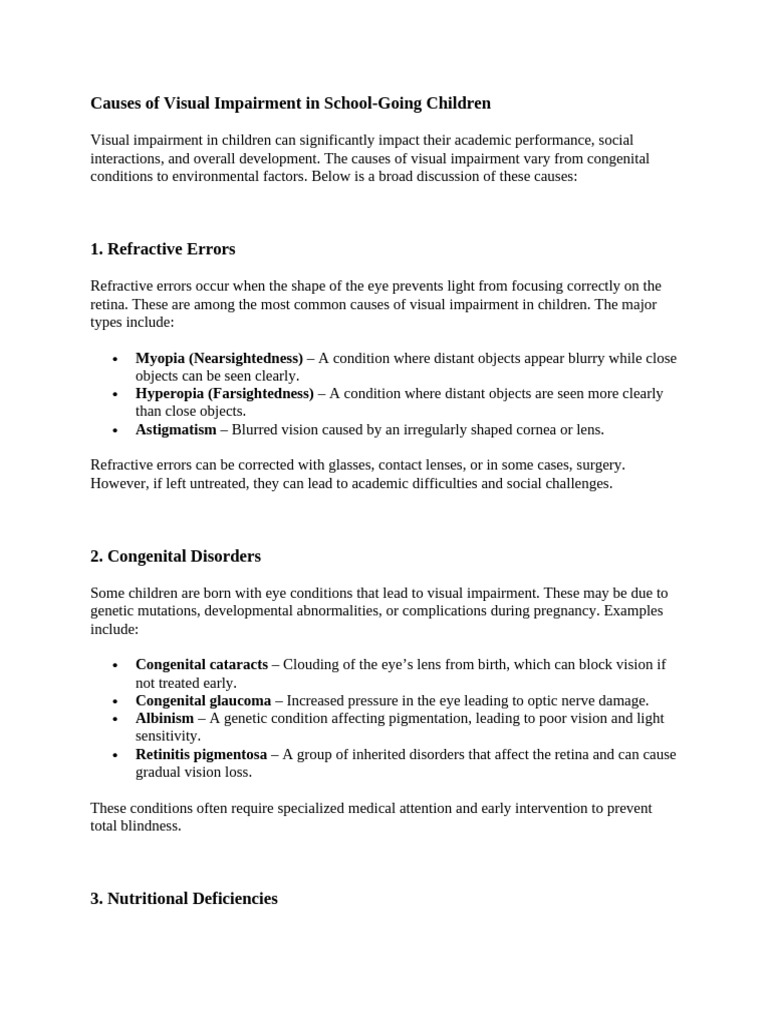 Causes of Visual Impairment in School | PDF | Visual Impairment | Myopia
