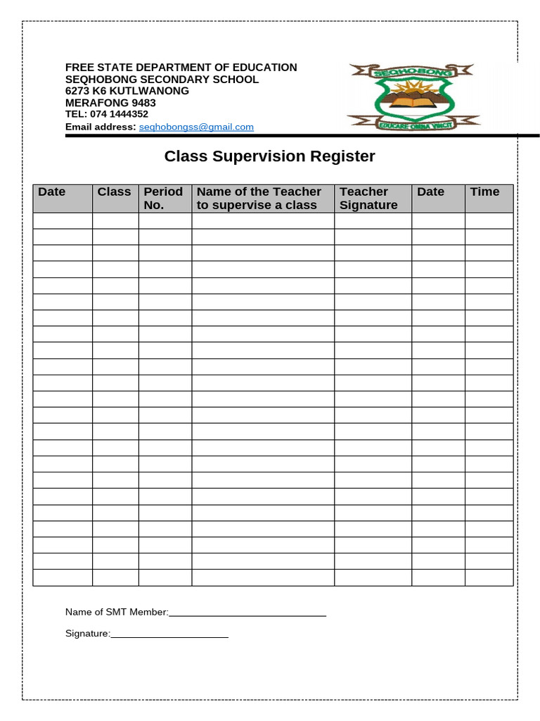 Seqhobong Secondary Teacher Register | PDF