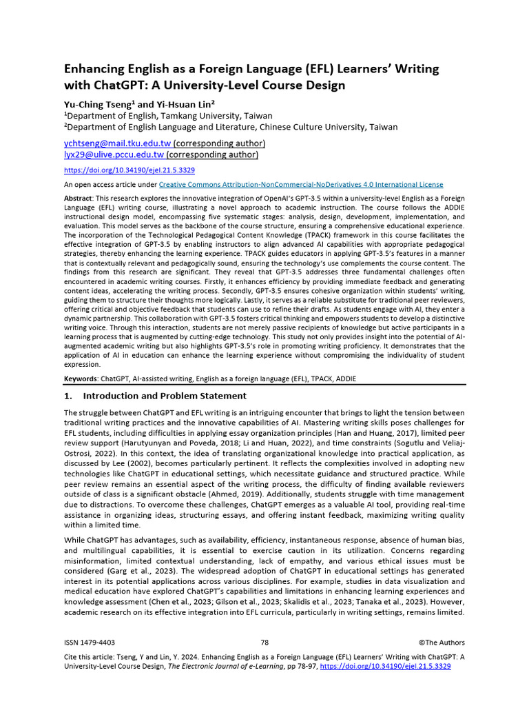 EFL Writing Enhancement with ChatGPT | PDF | Artificial Intelligence ...