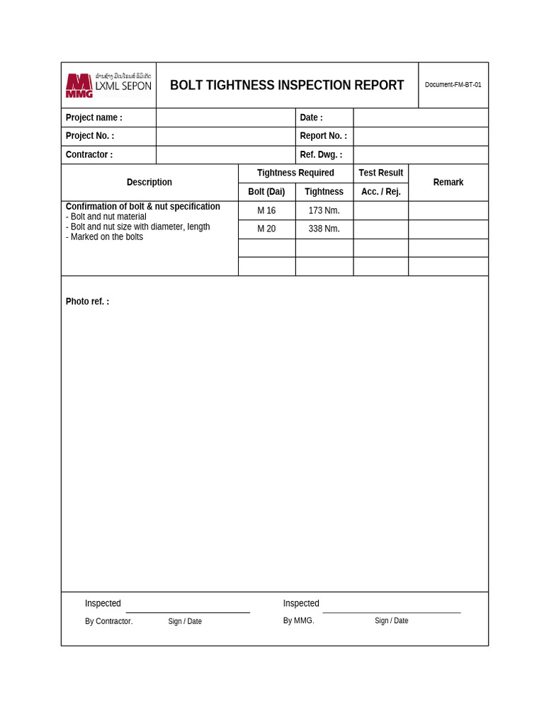 Bolt tightness report | PDF