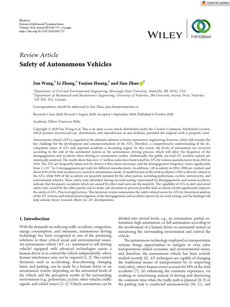 Safety Analysis of Autonomous Vehicles | PDF | Traffic Collision ...