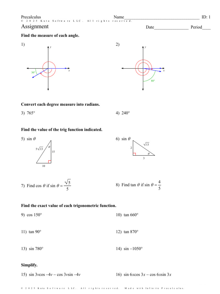 Precalculus Trigonometry Worksheets | PDF | Trigonometry ...