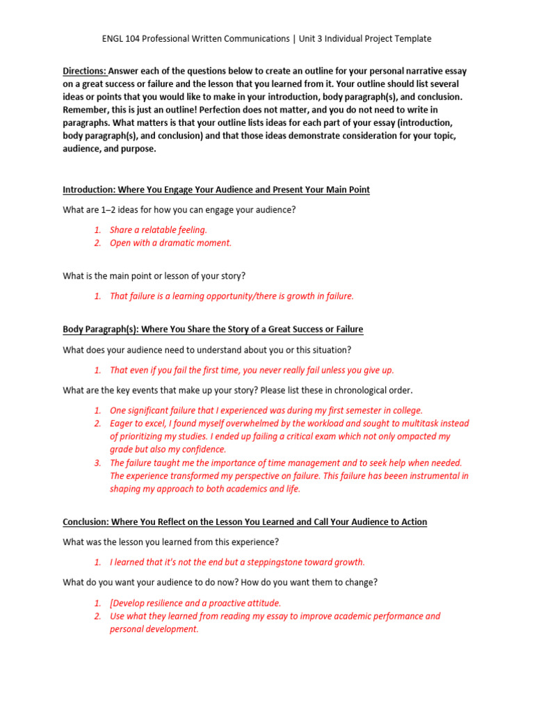 Outline for Personal Narrative Essay | PDF | Essays | Cognition