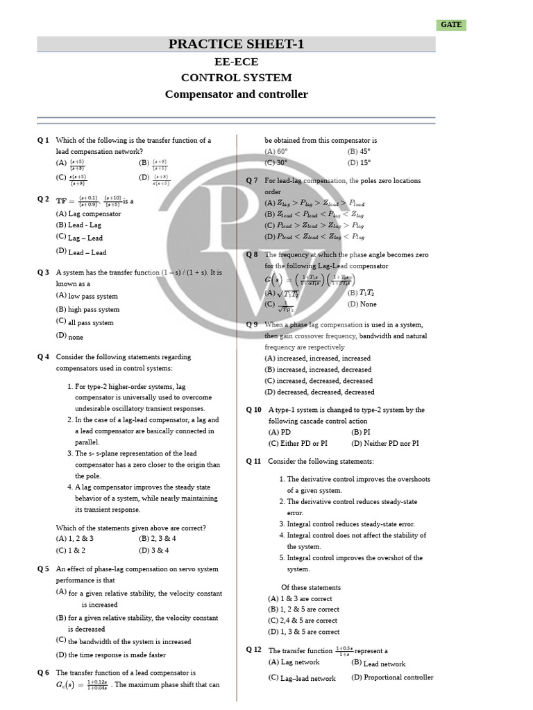 Control System Compensator Practice | PDF