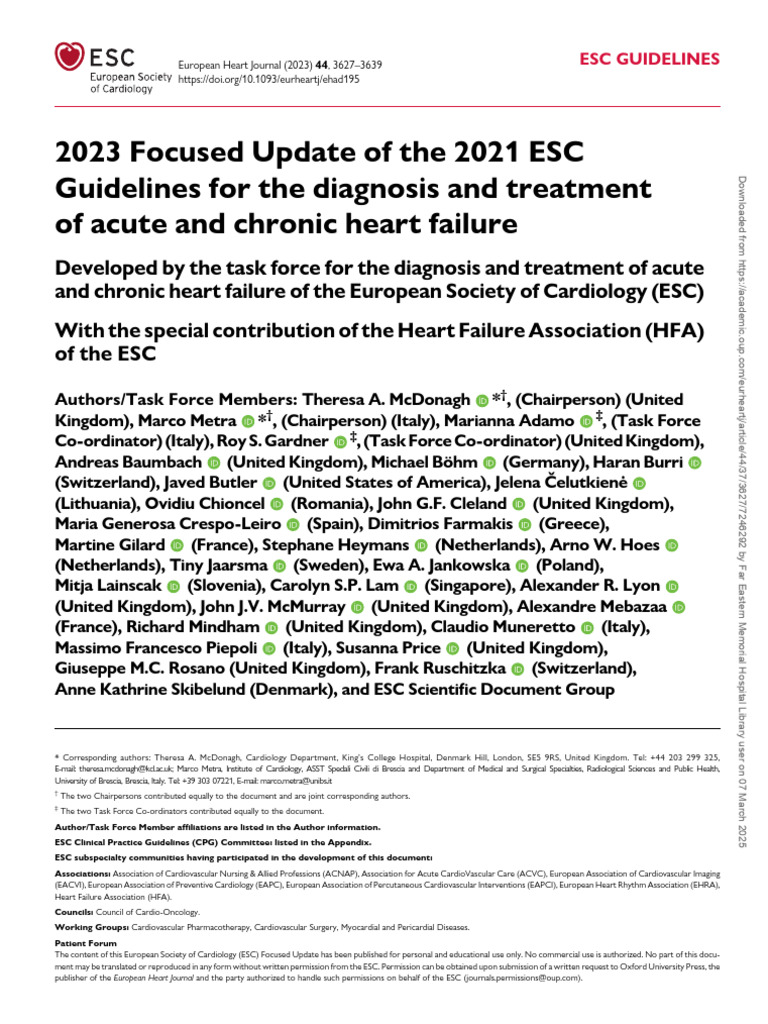 2023 ESC Heart Failure Guidelines Update | PDF | Heart Failure ...