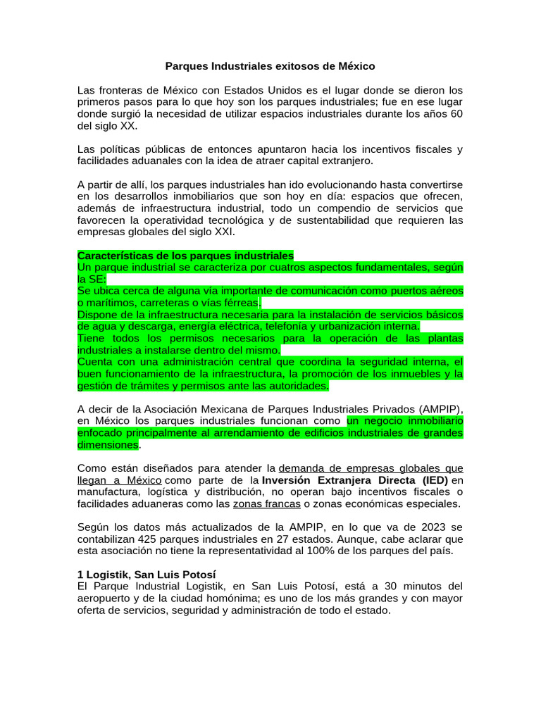 Parques Industriales Exitosos de México - Uruguay | PDF ...