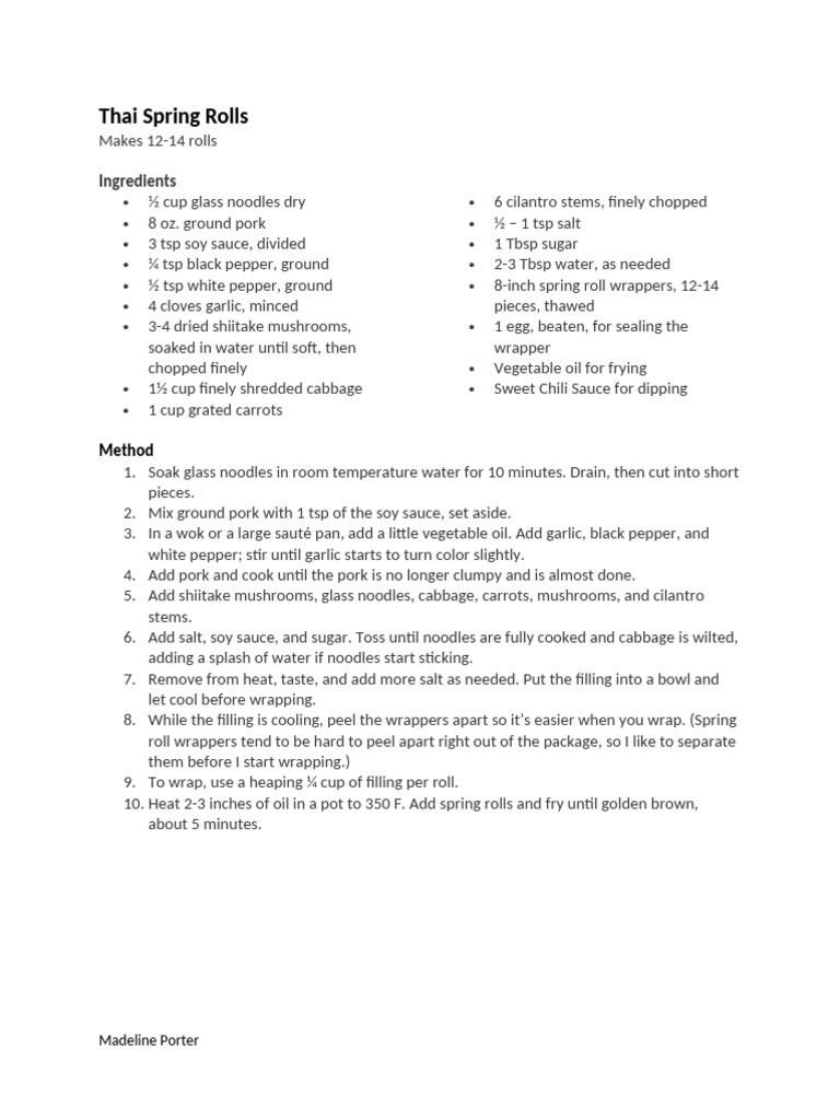 Authentic Thai Spring Rolls Recipe | PDF