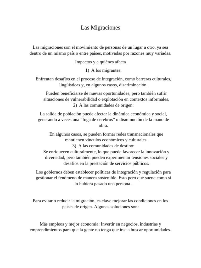 Impacto y Causas de las Migraciones | PDF | Migración humana | Economias