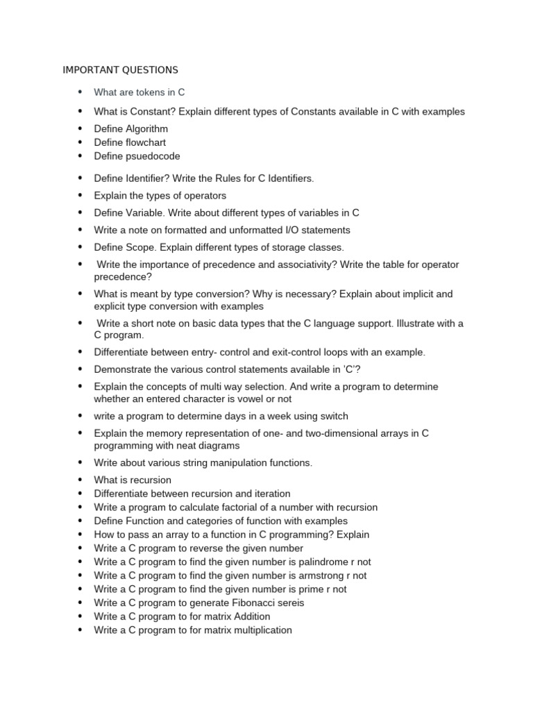 Important Questions C | PDF