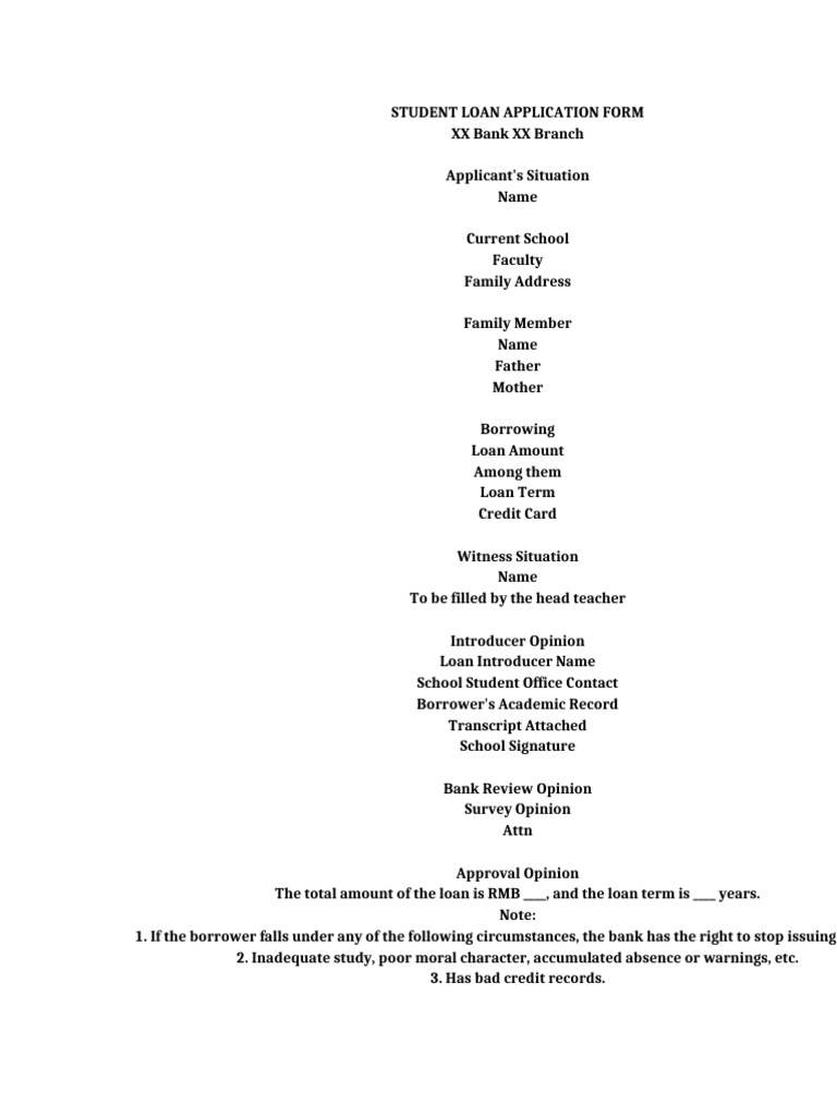 Student Loan Application Form Template | PDF | Loans | Student Loan