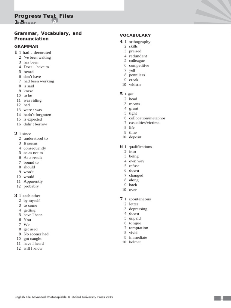 Progress Test 1 Answer Key | PDF | Linguistics | Human Communication