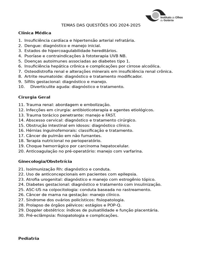 Temas Da Iog 2025 Cada Questao | PDF | Epilepsia | Câncer