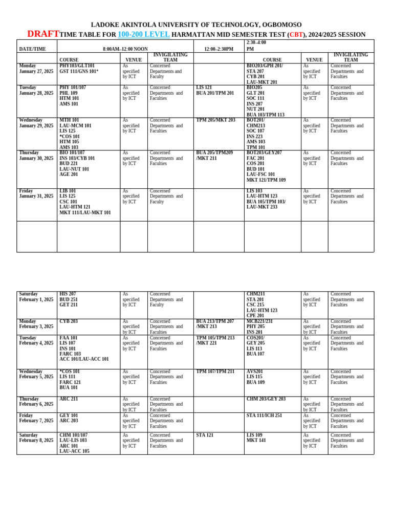 1.draft - 2024 - 2025-100-200 Level Harmattan Semester-Mid-Semester ...