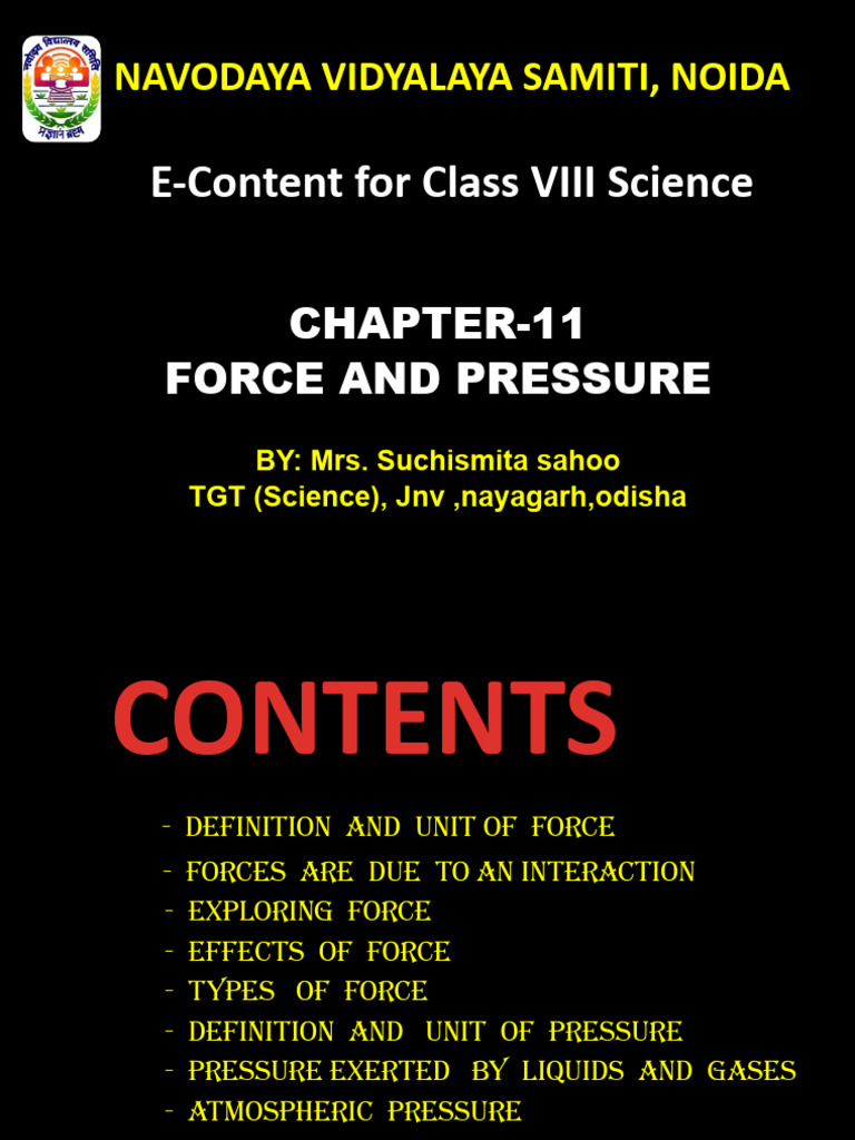 Force and Pressure for Class 8 Science | PDF | Force | Pressure