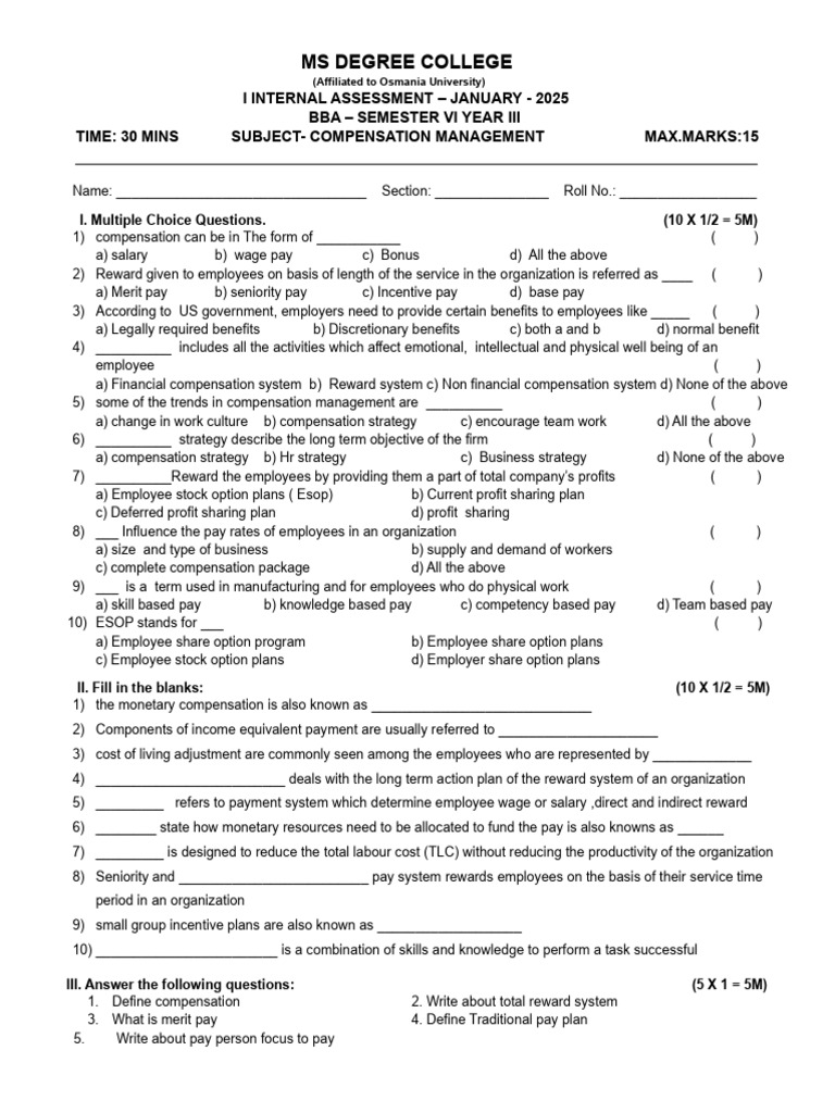 Compensation Management Assessment 2025 | PDF | Cost Of Living | Employment