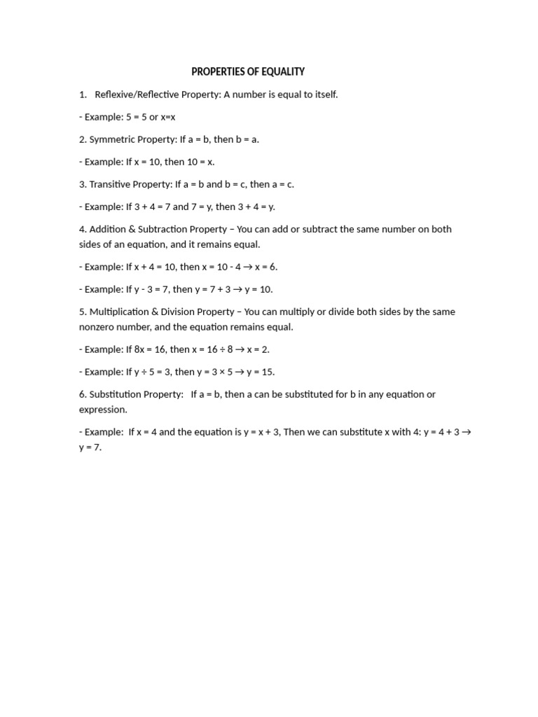 Properties of Equality Explained | PDF