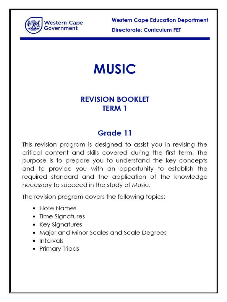 Music Revision Pack Grade 11 Term 1 | PDF | Minor Scale | Scale (Music)