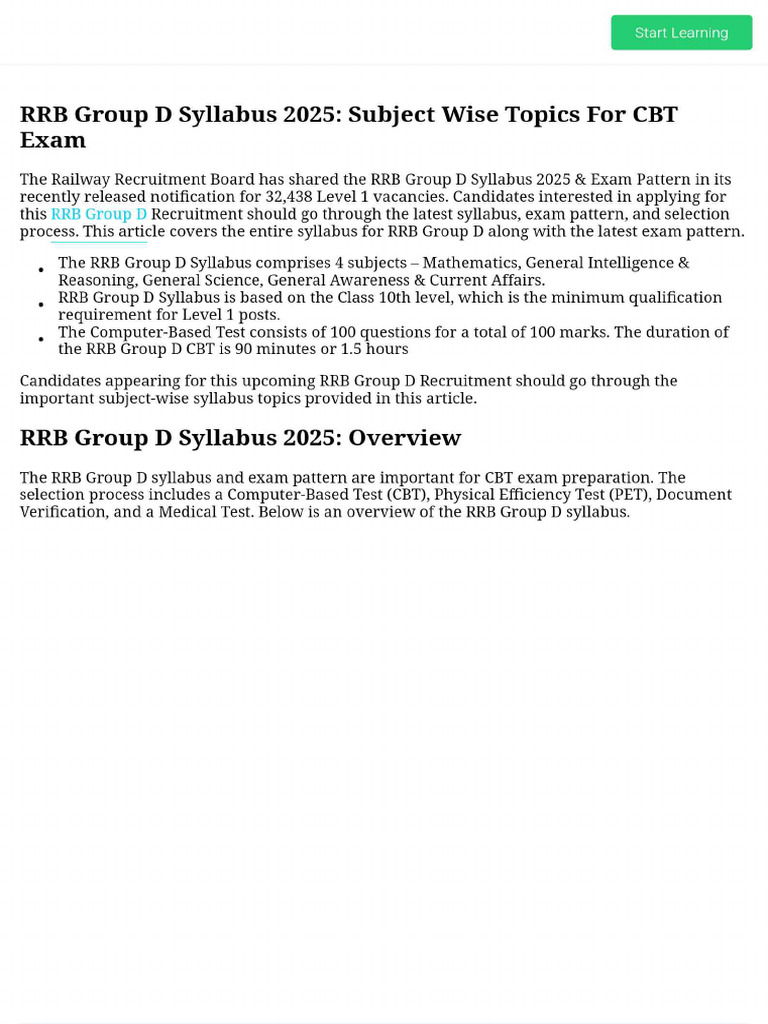 RRB Group D Syllabus 2025 - Subject Wise Topics For CBT Exam | PDF