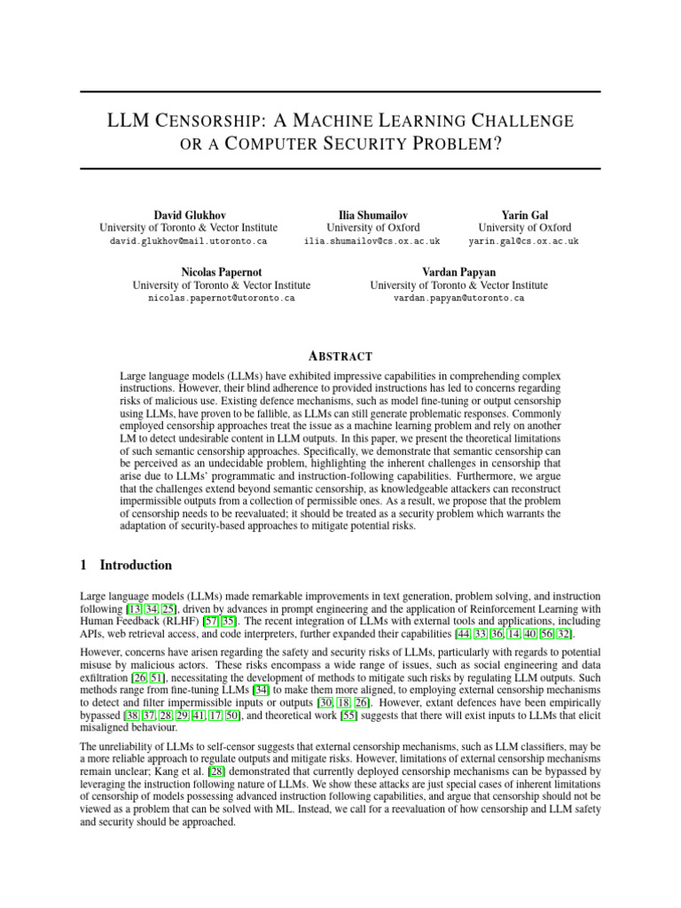 LLM Censorship: Security vs. ML Challenges | PDF | Computer Program ...