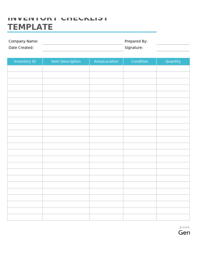 Inventory Checklist Template Sample | PDF