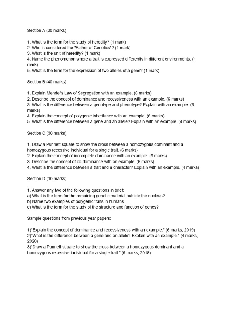 Inheritance Principles Question Paper | PDF