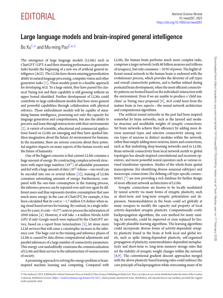 Editorial: Large Language Models and Brain-Inspired General ...
