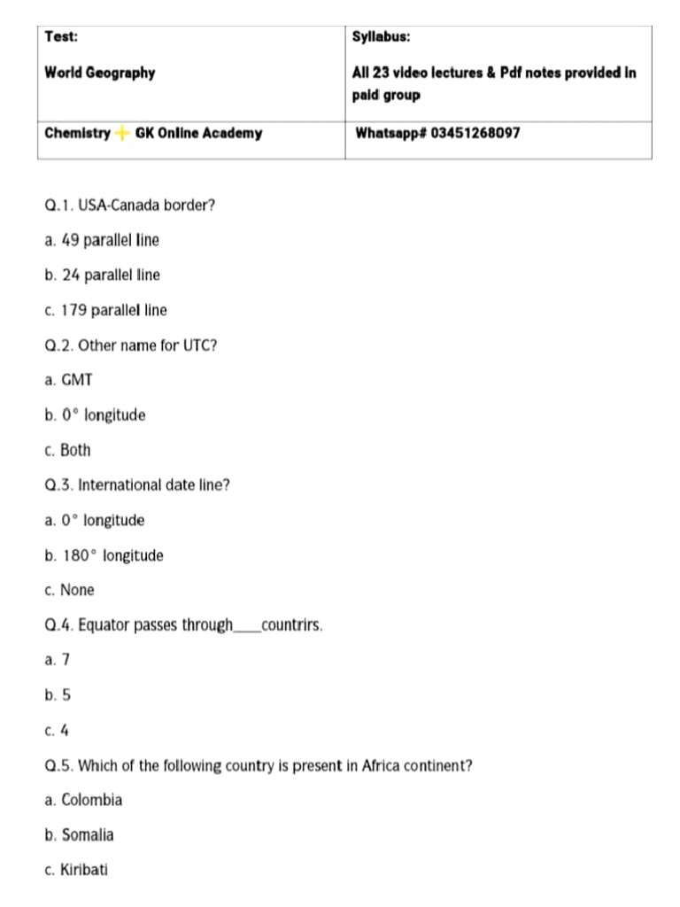 World - Geography - Full - Syllabustest Made by Shahzaib | PDF