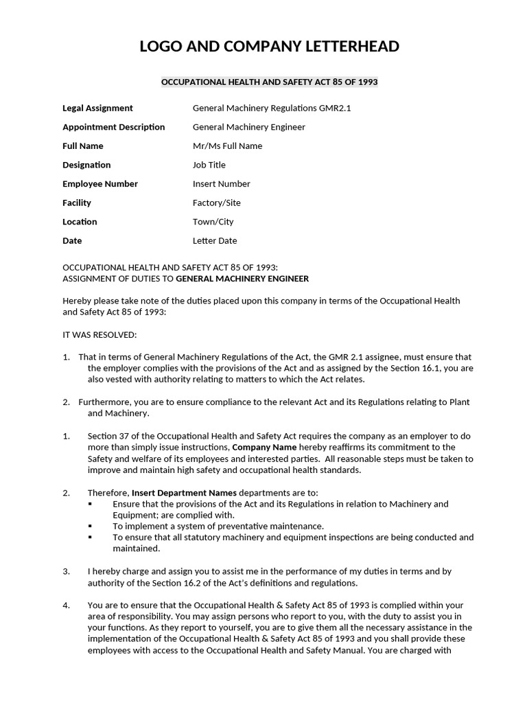 GMR 2.1 Appointment Responsibilities | PDF | Occupational Safety And ...