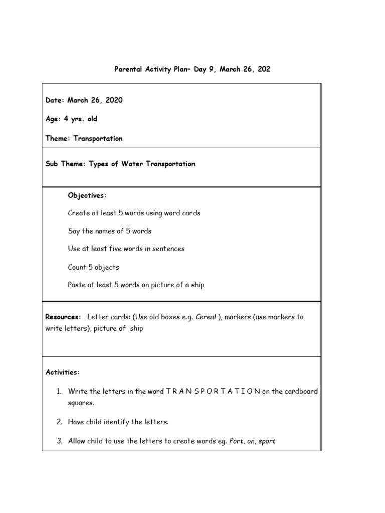 Parental Activity Plan: Transportation Fun | PDF | Transport | Road