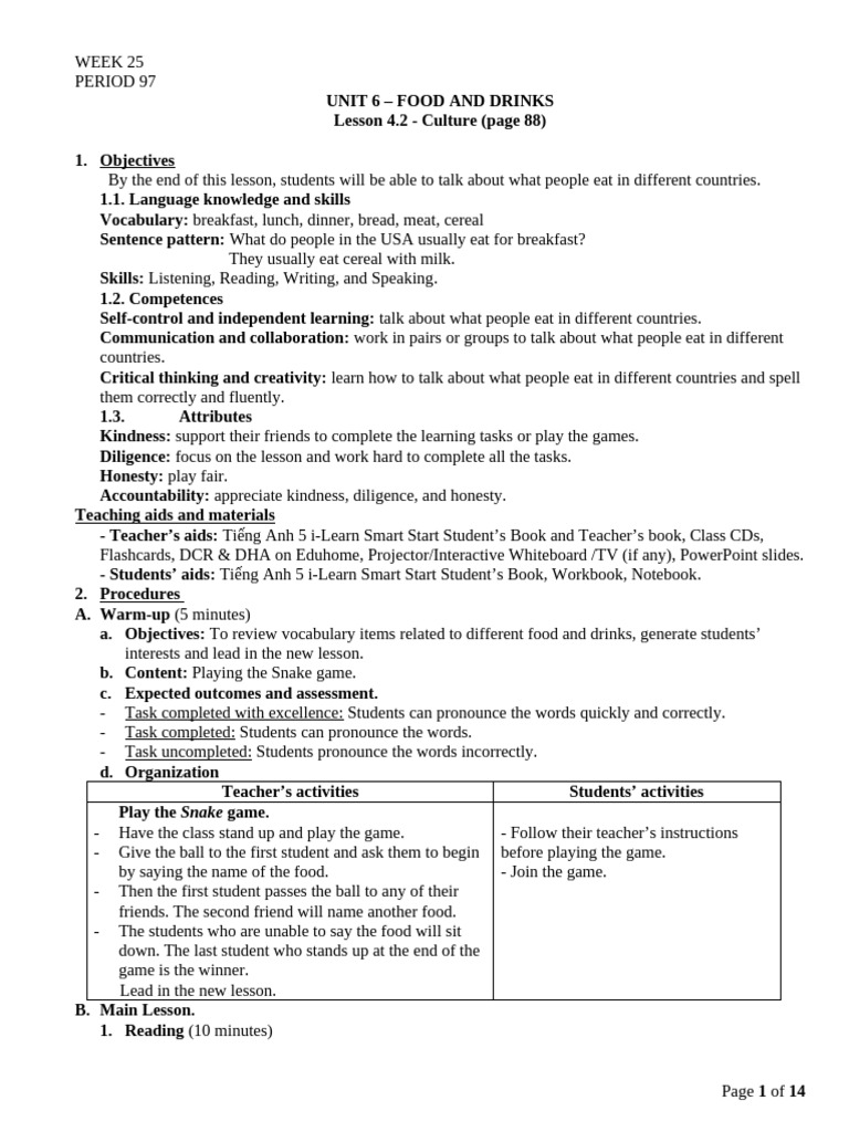Food and Drink Lesson Plan | PDF | Question | Teachers