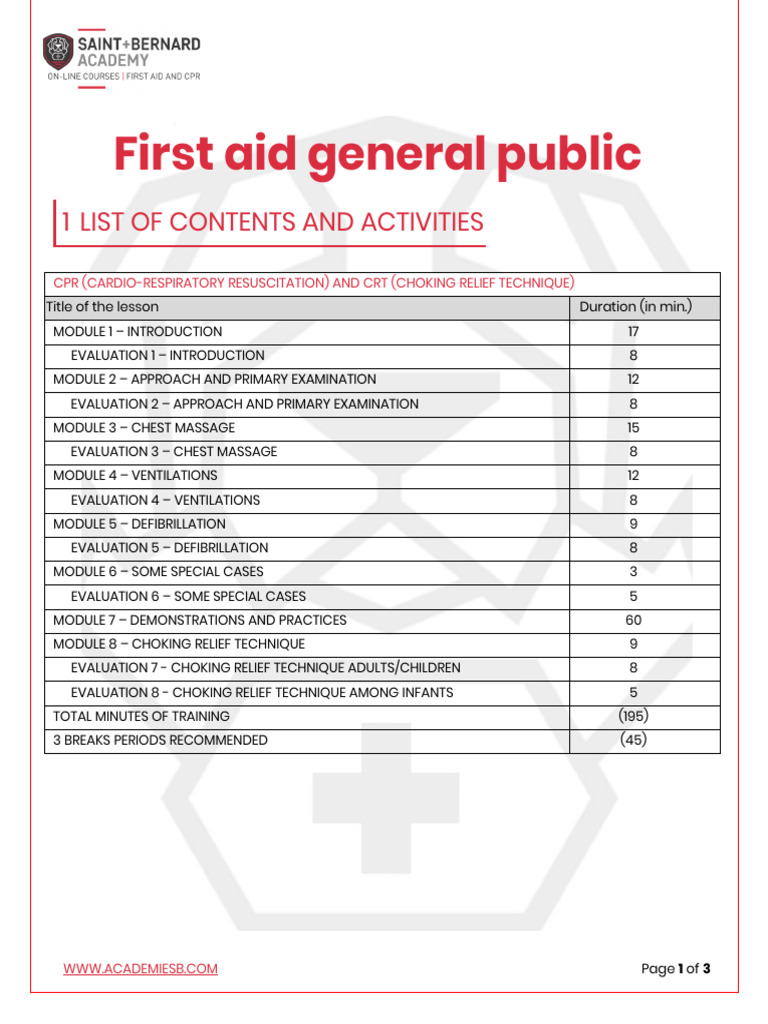 Content of Training First Aid General Public | PDF | Cardiopulmonary ...