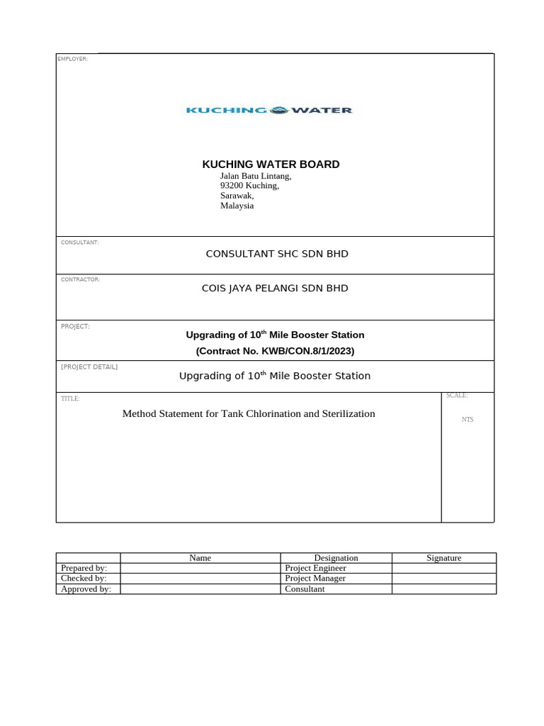 Tank Chlorination Method Statement | PDF | Chlorine