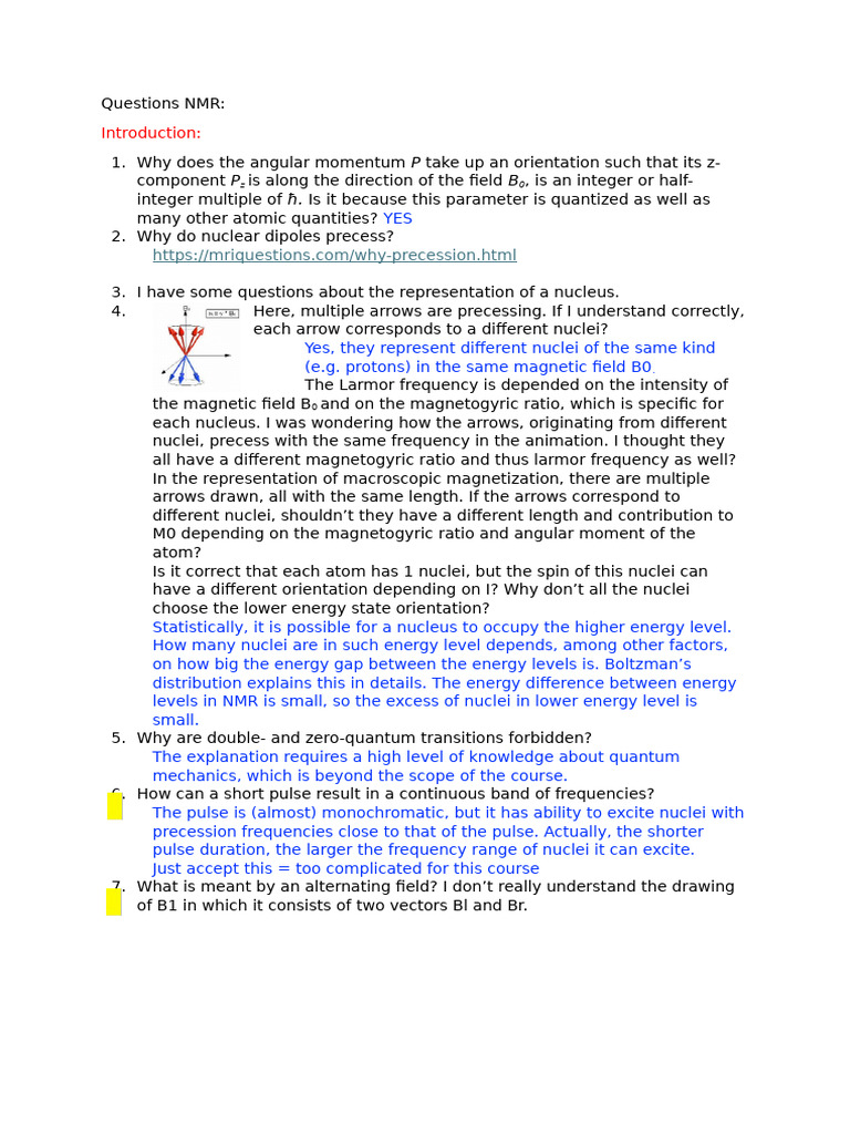 Questions NMR + Answer | PDF | Relaxation (Nmr) | Nuclear Magnetic ...