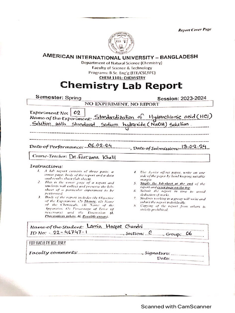 Chemistry Lab Report 2 Pdf