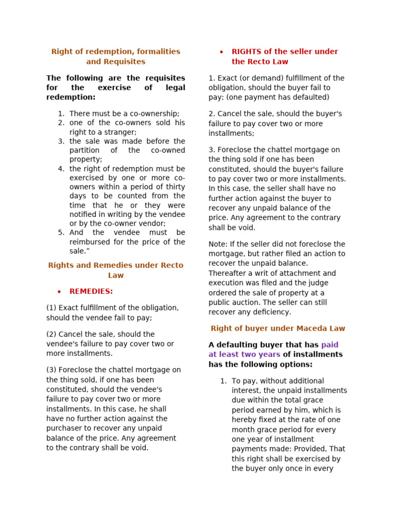 Legal Redemption and Contractual Rights | PDF | Mortgage Law | Foreclosure