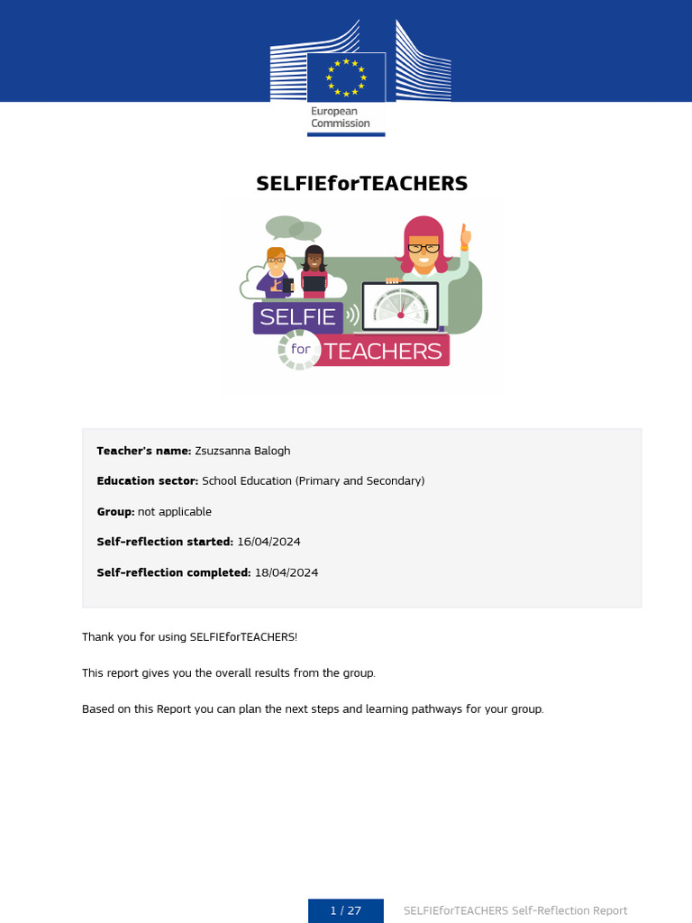 SELFIEforTEACHERS SelfReflectionReport | PDF | Learning | Educational ...