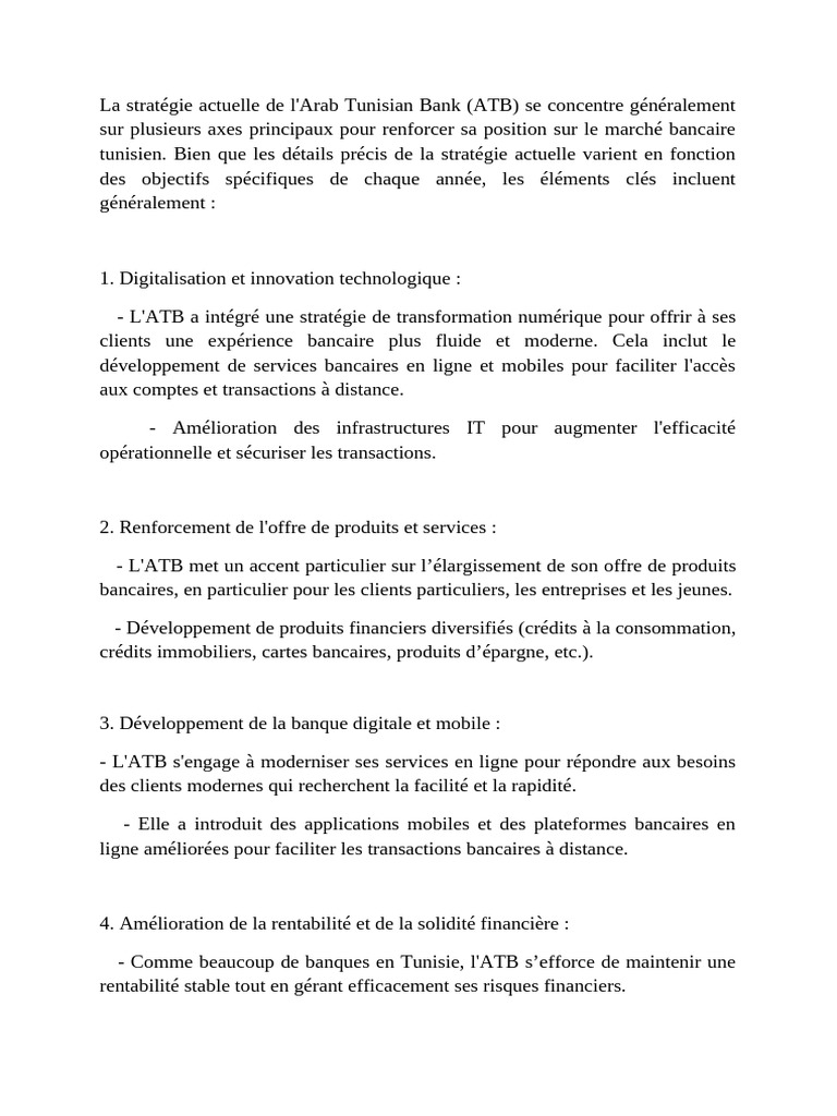 Stratégie bancaire de l'ATB en Tunisie | PDF | Banques | Commercialisation