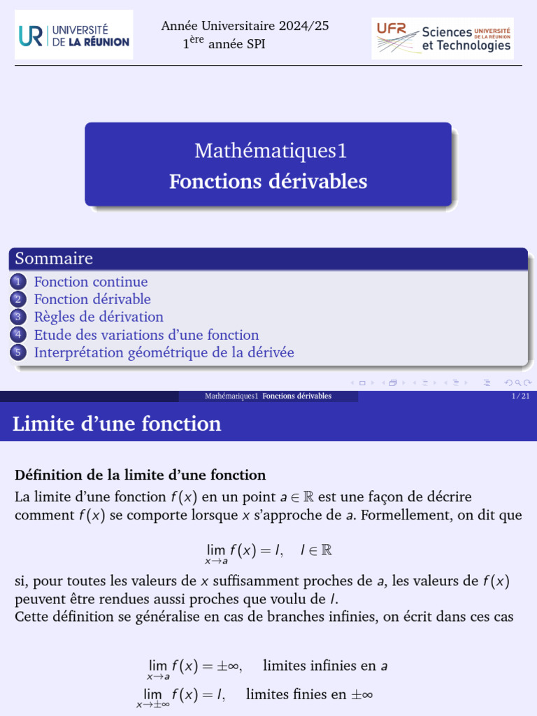 Mathématiques 1 : Fonctions Dérivables | PDF | Limite (mathématiques ...