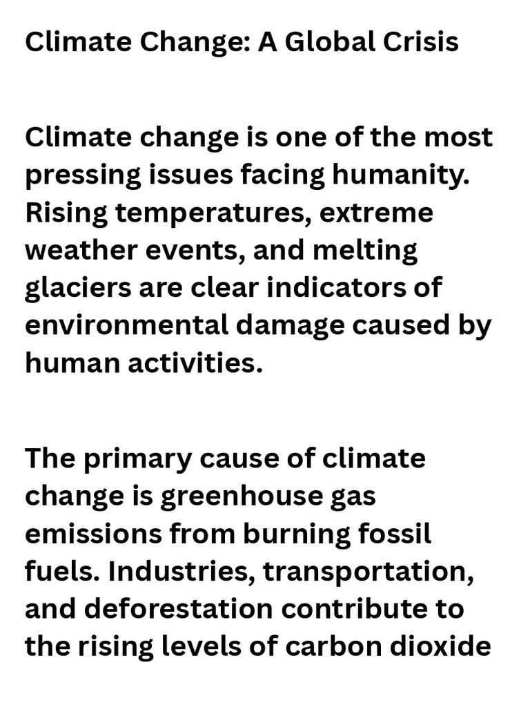 Climate Change: Urgent Global Action Needed | PDF