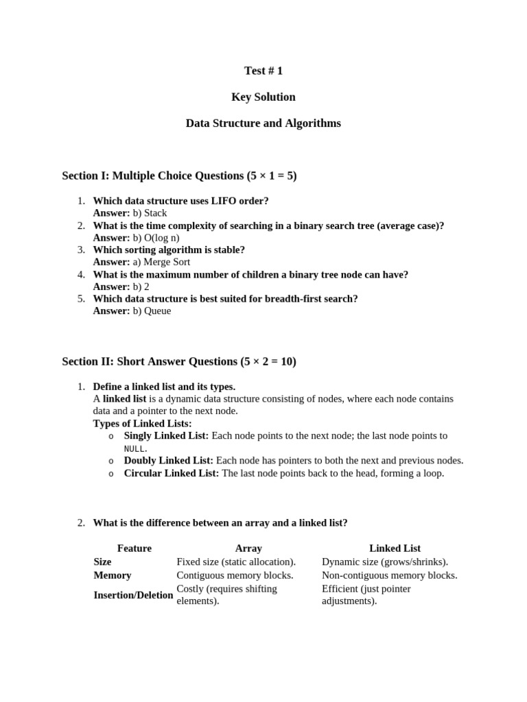 Data Structures & Algorithms Quiz Guide | PDF | Algorithms ...
