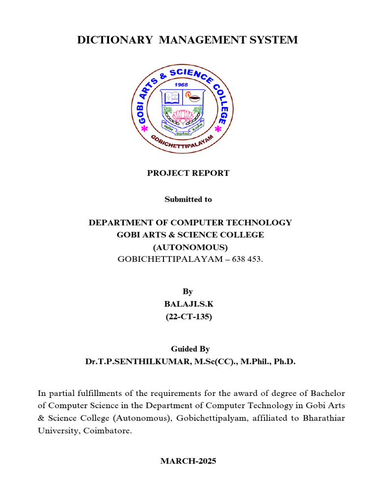 Dictionary Management System Project Report | PDF | World Wide Web ...