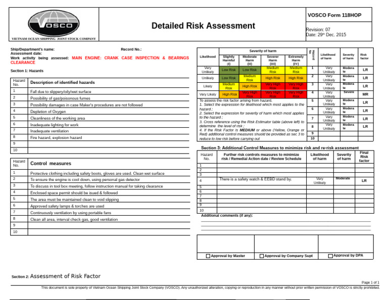 Crankcase Inspection Risk Assessment | PDF | Risk | Hazards