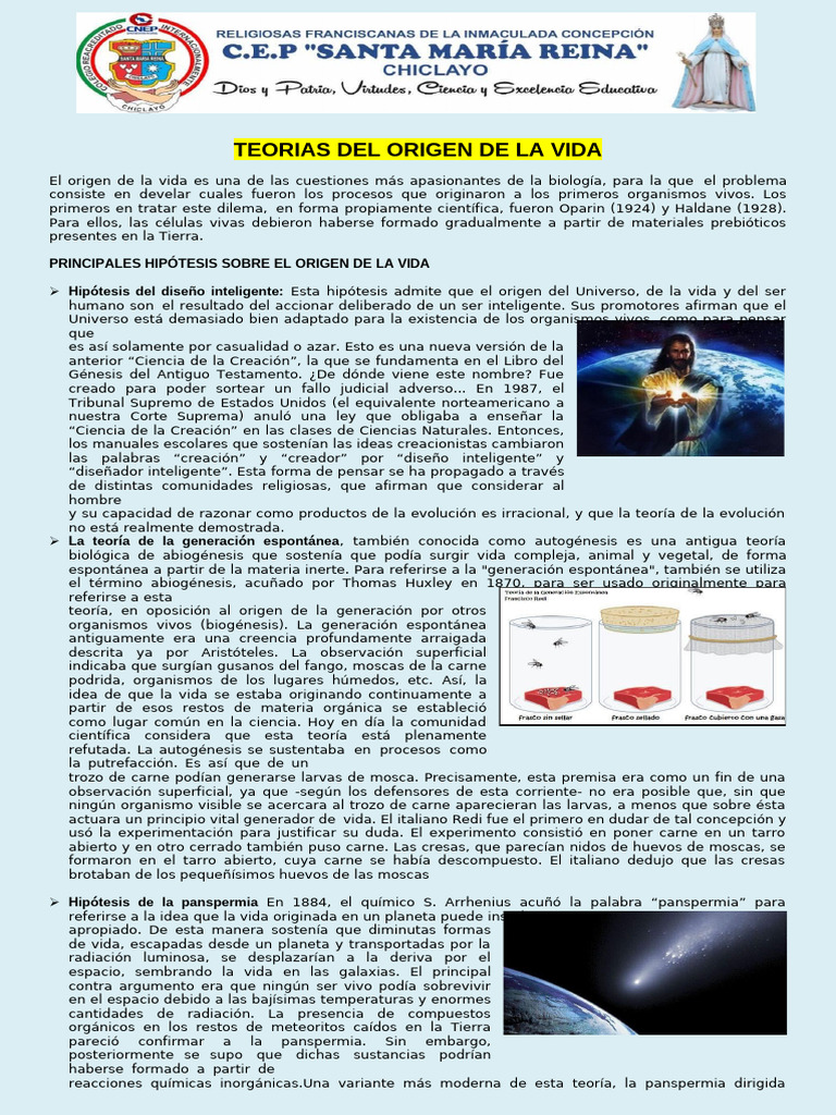 Teorías sobre el Origen de la Vida | PDF | Abiogénesis | Vida