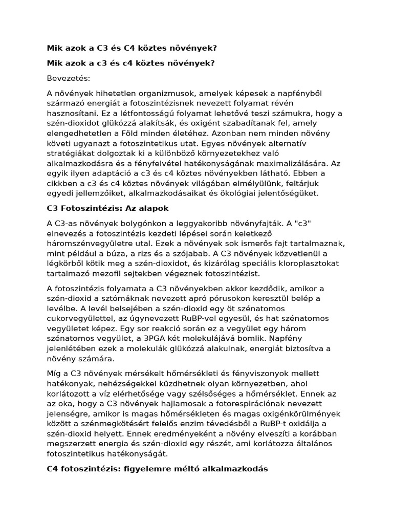 Mik Azok A C3 És C4 Köztes Növények | PDF