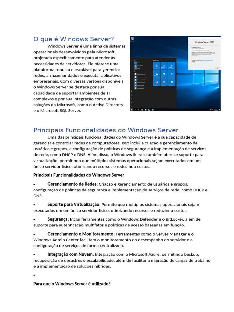 O que é Windows Server e suas funções | PDF | Virtualização | Diretório ...