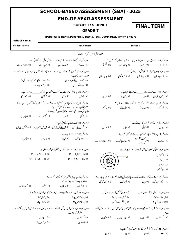 School Based Assessment Sba 2025 End of Year Assessment Subject Science ...