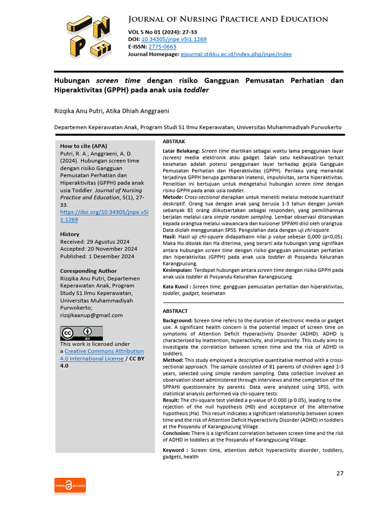 Hubungan Screen Time dan GPPH pada Toddler | PDF