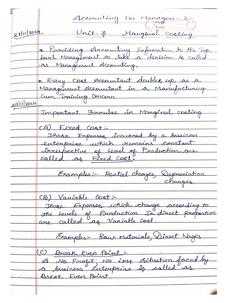 AV Sir Notes - Marginal Costing and Ratio Analysis | PDF