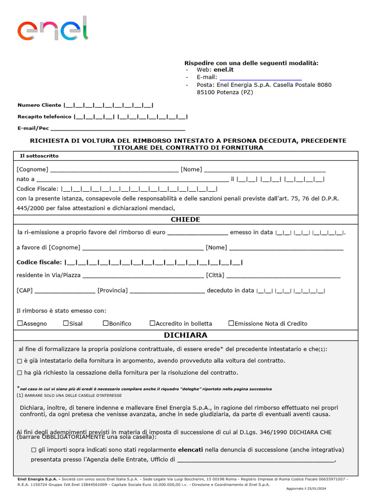 Modulo Voltura Rimborso Persona Deceduta | PDF