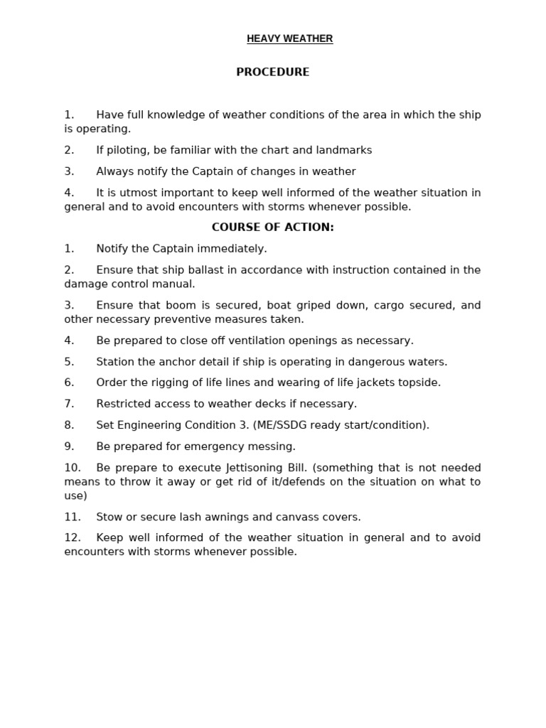 Heavy Weather Preparedness Procedures | PDF